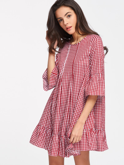 Vestido de cuadros con volantes - rojo