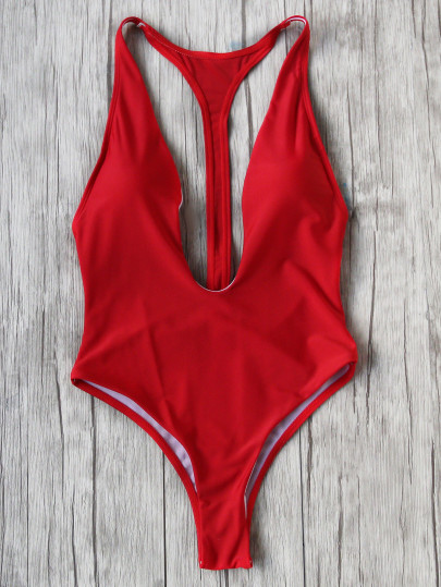 Costume da bagno con scollo profondo , rosso