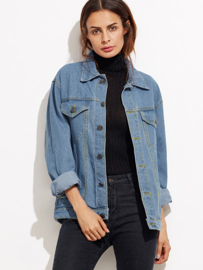 Button Front Pockets Boyfriend Denim Jacket