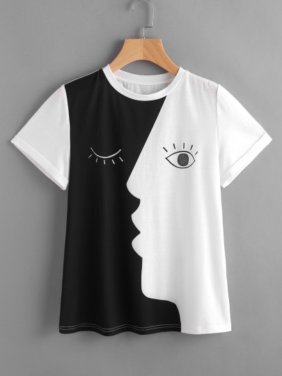 T-shirt stampata maniche arrotolate