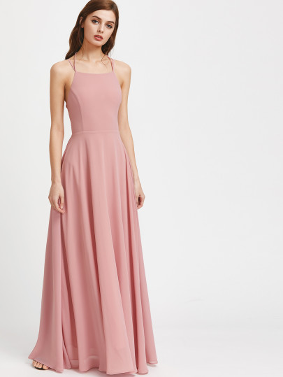 Vestido largo de tirantes dobles y espalda con cordones