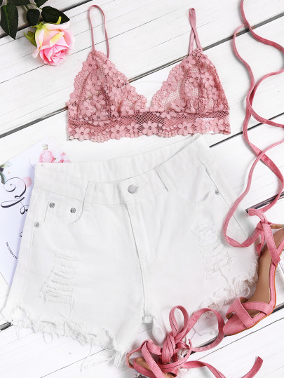 Hollow Out Triangle Floral Lace Bralette