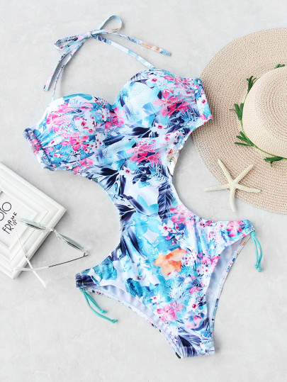 Monokini mit Kattun Muster und Seite Cut Out