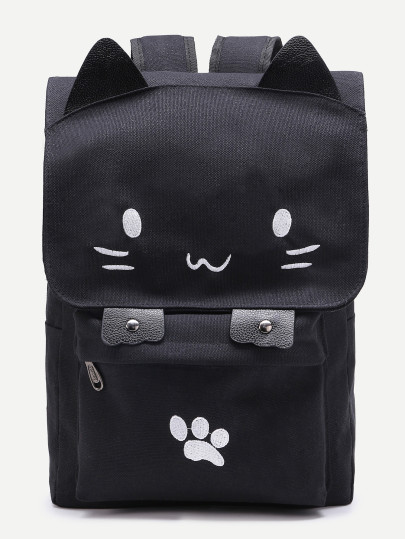 Cute Cat Shaped Canvas Backpack