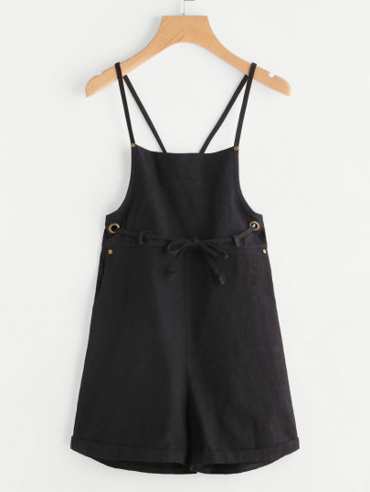 Criss Cross Back Metal Eyelet Overall Shorts