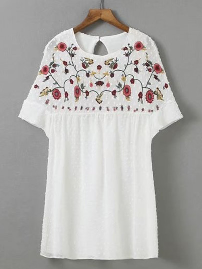 Flower Embroidery Cut Out Back Dress