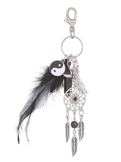 Feather Black Onyx Taiji Keychain