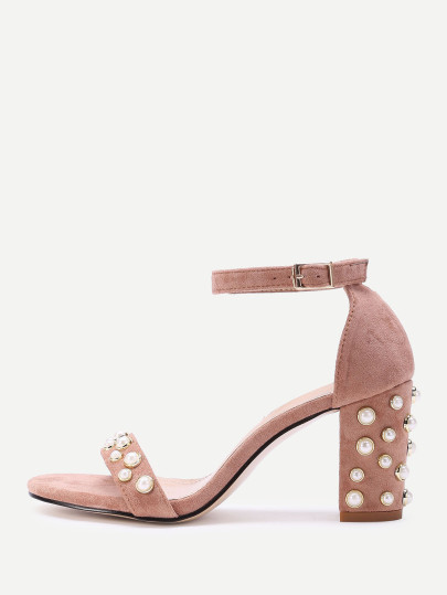 Sandales à talons en deux parties avec perles fausses