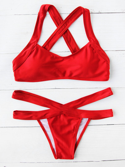 Cross Back Strappy Bikini Set