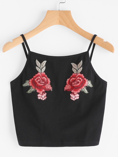 Top de tirante corto bordado aplique de rosa