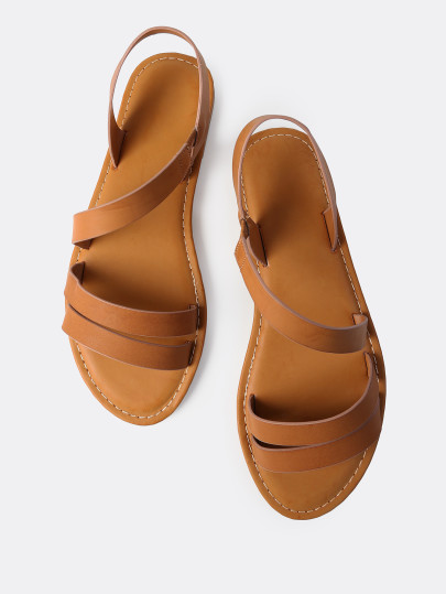 Open Toe Wrap Over Sandals TAN