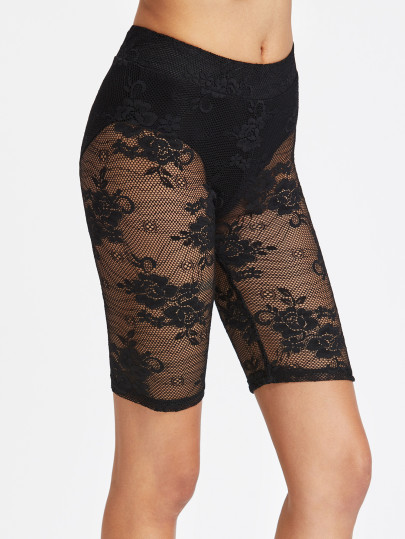 Leggings a rete inserti in pizzo floreale