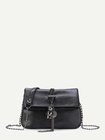 Bolso doblado de pu con detalle de oso y flecos