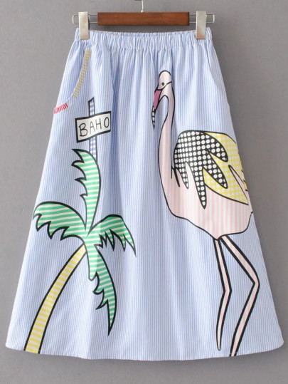 Elastic Waist Pinstripe A Line Skirt