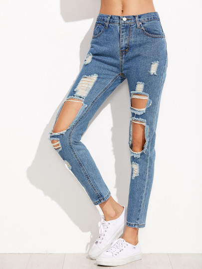 Distressed Knees Ankle Jeans