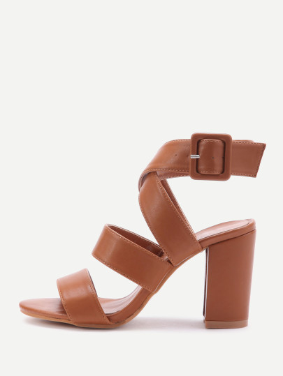 Chaussures à talons hauts en PU croisés avec des boucles métalliques