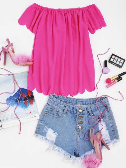 Bardot Scalloped Hem Top