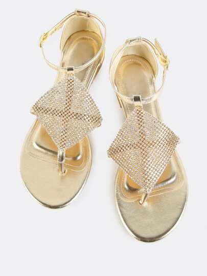 Metallic Crystal Mesh Sandals GOLD