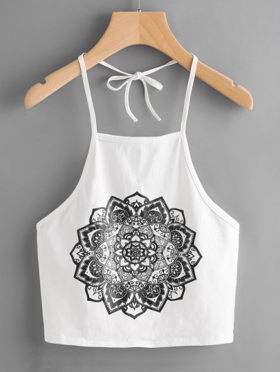 Top de espalda abierta con cordón con estampado de Mandala