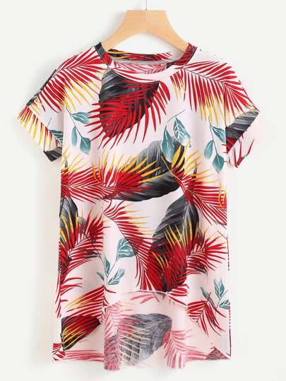 Tee-shirt trapèze imprimé des feuilles