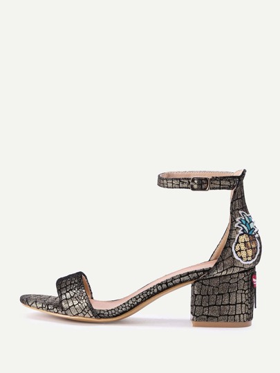 Dragonfly And Pineapple Embroidery Crocodile Print Sandals