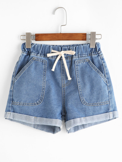 Denim-Shorts mit Kordelzug zurück - Blau