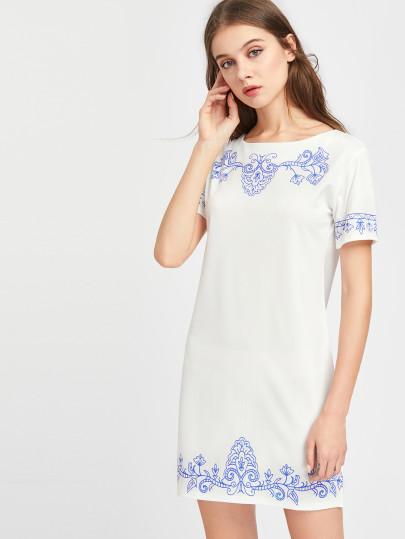 Vestido con estampado de porcelana de espalda con cremallera