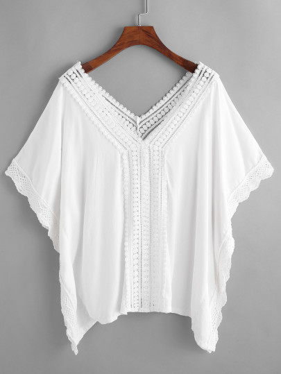 V manicotto del neckline del neckline di V Neck Asimmetriche della camicetta del merletto dell'orecchio
