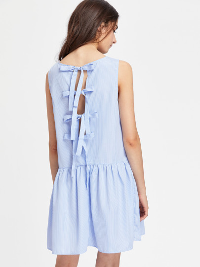 Split Tie Back Striped Drop Waist Dress