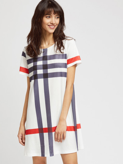 Multi-checkered Tee Dress
