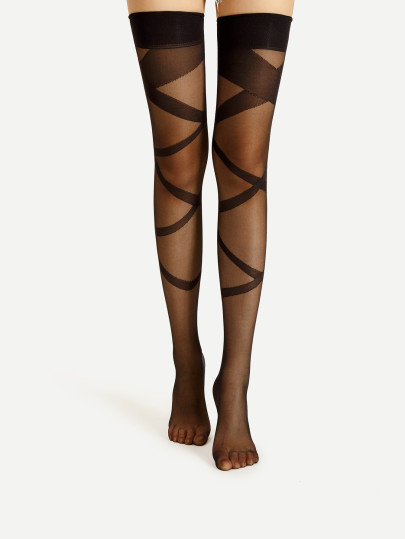 Criss Cross Pattern Thigh High Socks