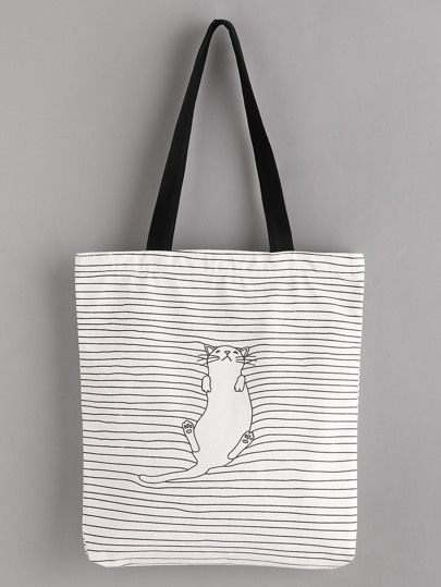 Leinen Handtasche mit schlafender Katze Muster