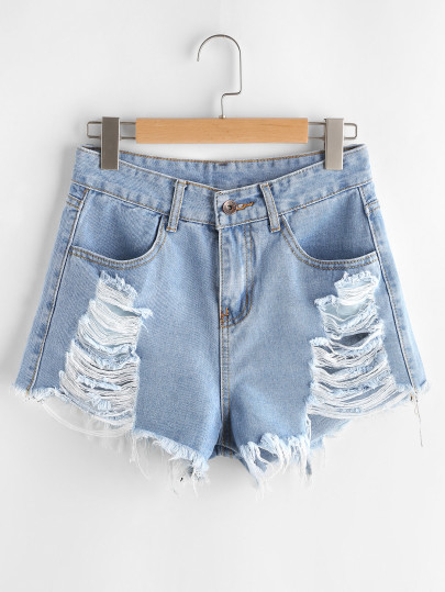 Distressed Frayed Hem Denim Shorts