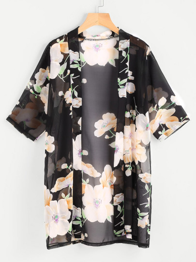 Kimono mousseline imprimé fleuri