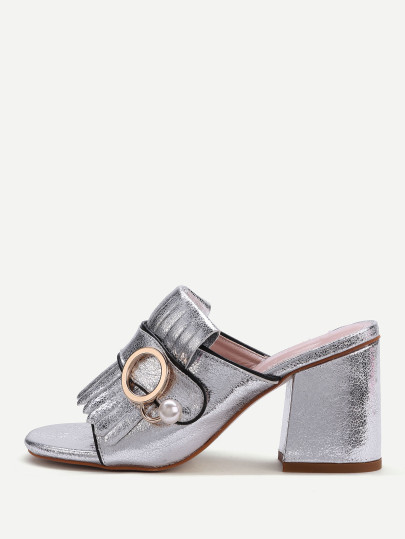 Sandales à talons à talons à motif à rayures avec perle Faux