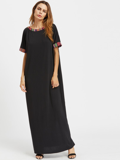 Striped Trim Cocoon Maxi Dress