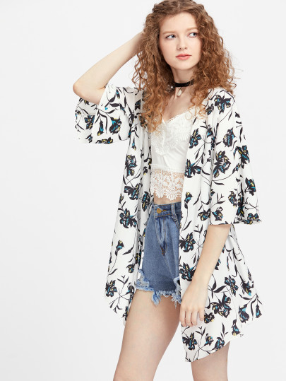 Kimono forme de cascade imprimé des fleurs