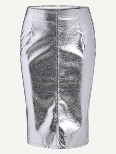 Suede Rock mit Reißverschluss an der Seite - Silber Metallic
