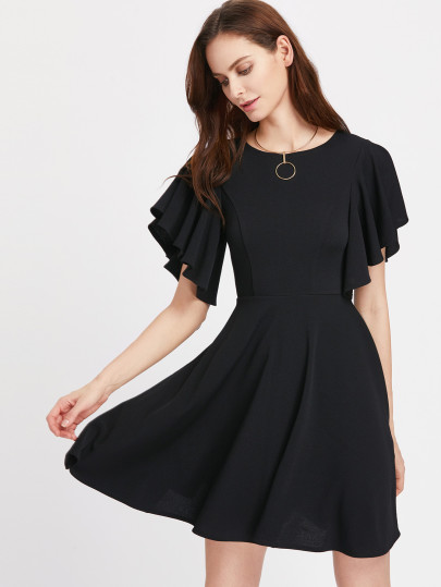 Princess Seam Flutter Sleeve Skater Dress