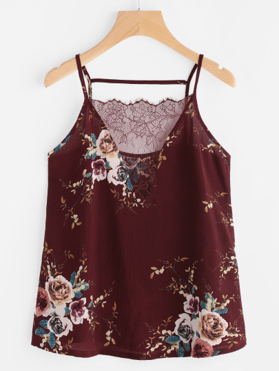 Camisola con cuello en V con encaje con estampado floral