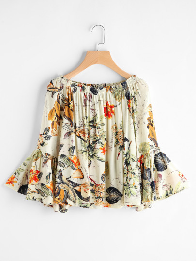 Floral Print Bell Sleeve Top