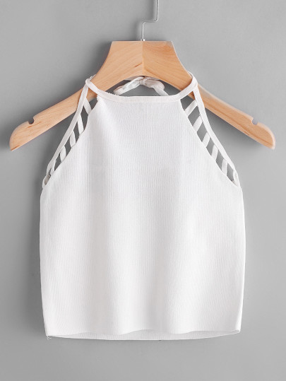 Ladder Cutout Halter Tie Back Top
