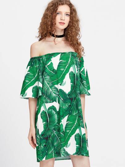 Bardot Leaf Print Dress