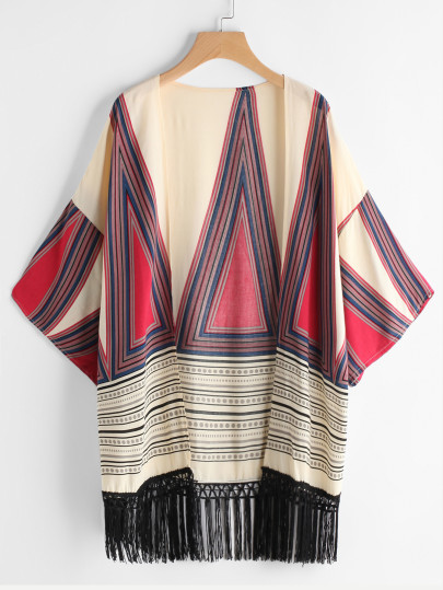Kimono imprimé avec franges