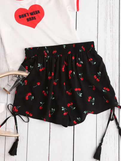 Shorts con cintura de fruncido con cordón en la parte lateral