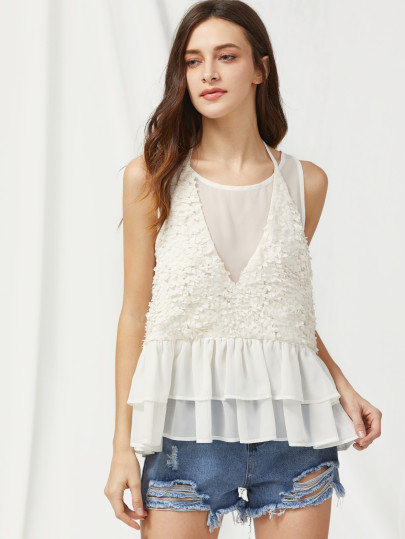 Applique Detail Layered Ruffle 2 In 1 Tank Top