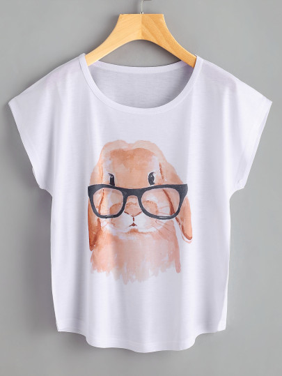 Cartoon Print Dolman Sleeve Tshirt