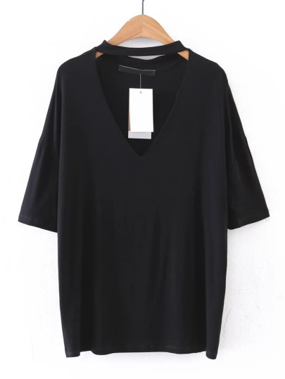 T-shirt con scollo a v con collarino ,con spalle scivolate