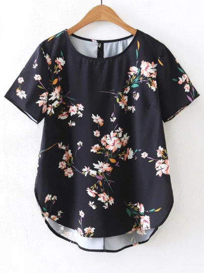 Floral Print High Low Blouse