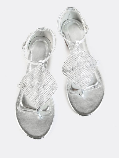 Metallic Rhinestone Mesh Sandals SILVER